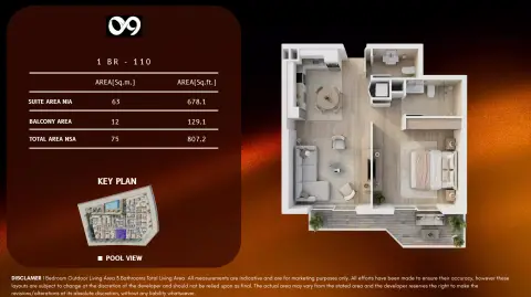 Plattegrond van 1 slaapkamer in 09 Life Residences