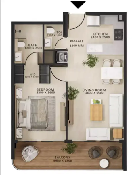 Plattegrond van 1 slaapkamer in Altair 52