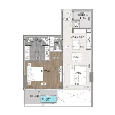 Plattegrond van 1 slaapkamer in Vue Doree