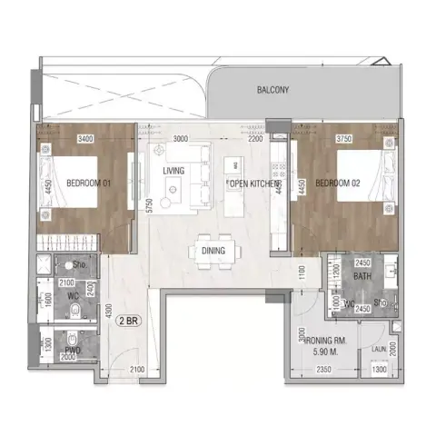Plattegrond van 2 slaapkamers in Vue Doree