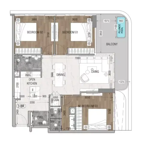 Plattegrond van 3 slaapkamers in Vue Doree