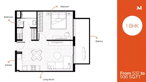 Plattegrond van 1 slaapkamer in Metropoint