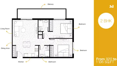 Plattegrond van 2 slaapkamers in Metropoint