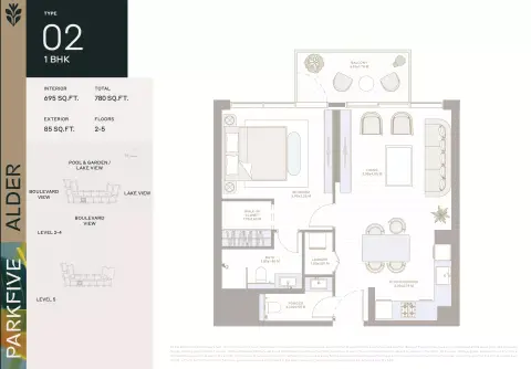 Plattegrond van 1 slaapkamer in Ember Park Five