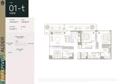 Plattegrond van 3 slaapkamers in Ember Park Five