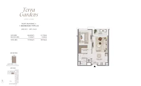 Plattegrond van 1 slaapkamer in Terra Gardens