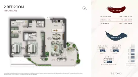 Plattegrond van 2 slaapkamers in Mural By Beyond