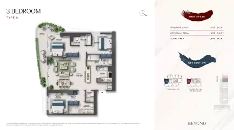 Plattegrond van 3 slaapkamers in Mural By Beyond