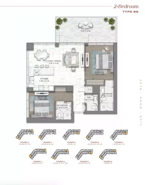 Plattegrond van 2 slaapkamers in Damac District