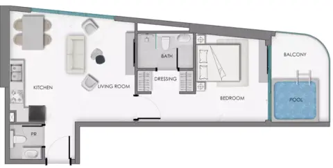 Plattegrond van 1 slaapkamer in Samana Sky Views