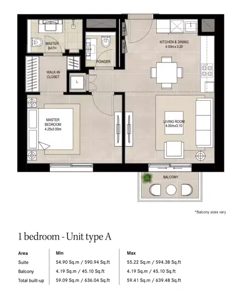 Plattegrond van 1 slaapkamer in Nshama Fiori