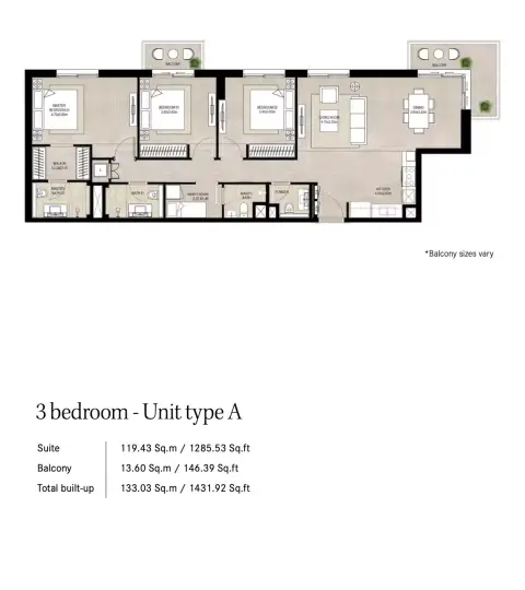 Plattegrond van 3 slaapkamers in Nshama Fiori