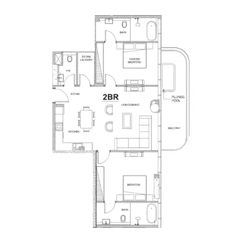 Plattegrond van 2 slaapkamers in Villa Del Brunello