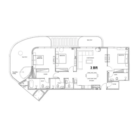 Plattegrond van 3 slaapkamers in Villa Del Brunello