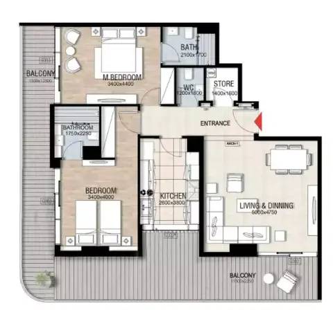 Plattegrond van 2 slaapkamers in Confident Preston