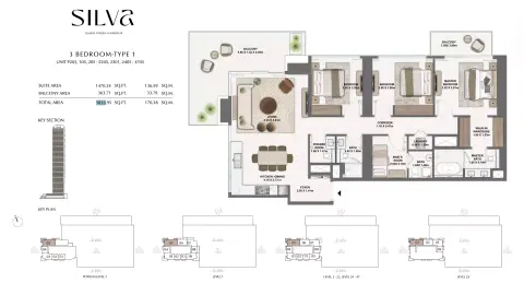 Plattegrond van 3 slaapkamers in Silva