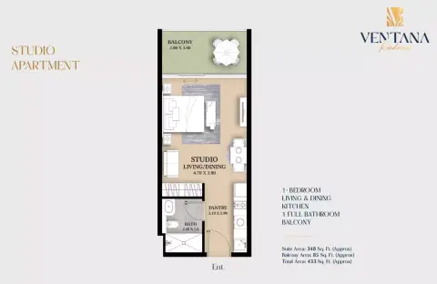 Plattegrond van Studio in Ventana Residences
