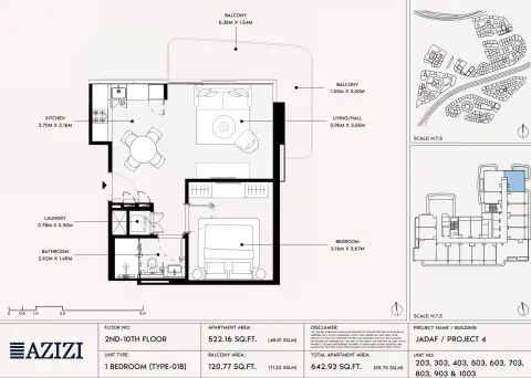 Plattegrond van 1 slaapkamer in Azizi David