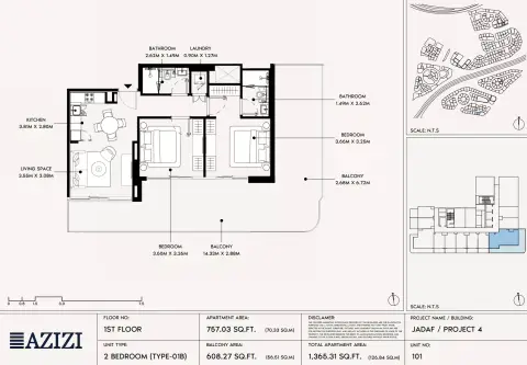Plattegrond van 2 slaapkamers in Azizi David