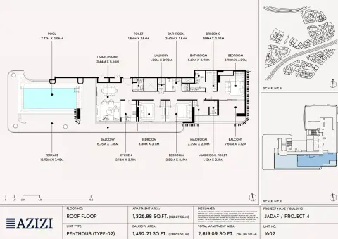 Plattegrond van 3 slaapkamers in Azizi David