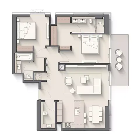 Plattegrond van 2 slaapkamers in Riverton House