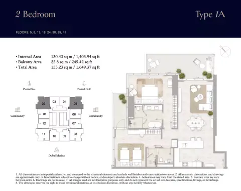 Plattegrond van 2 slaapkamers in Kempinski Marina Residences