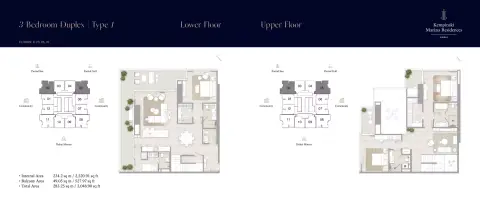 Plattegrond van 3 slaapkamers in Kempinski Marina Residences