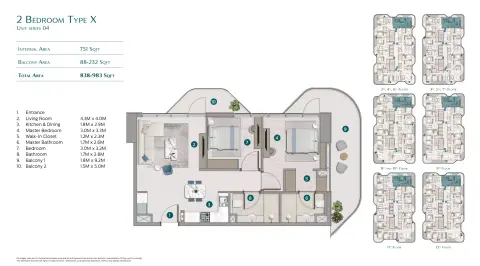 Plattegrond van 2 slaapkamers in Flora Shore