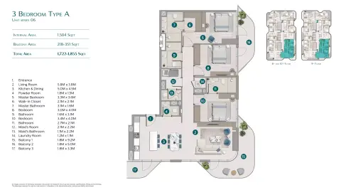 Plattegrond van 3 slaapkamers in Flora Shore