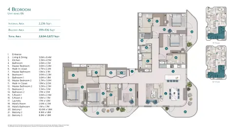 Plattegrond van 4 slaapkamers in Flora Shore