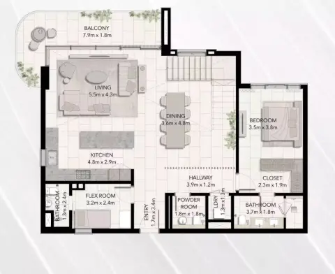 Plattegrond van 3 slaapkamers in Capria West