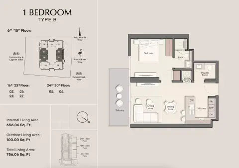 Plattegrond van 1 slaapkamer in Belmore Residences