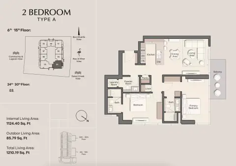 Plattegrond van 2 slaapkamers in Belmore Residences