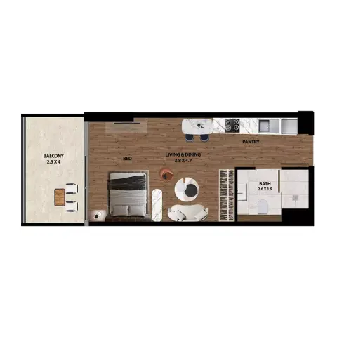 Plattegrond van Studio in Marquis One