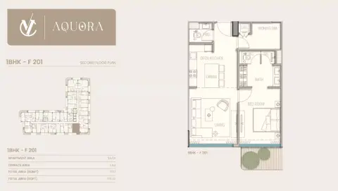 Plattegrond van 1 slaapkamer in Aquora