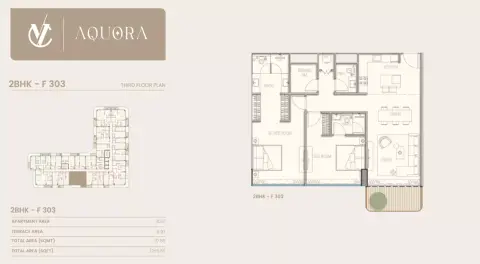 Plattegrond van 2 slaapkamers in Aquora
