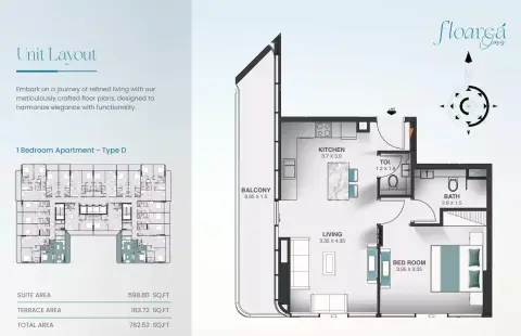 Plattegrond van 1 slaapkamer in Floarea Oasis