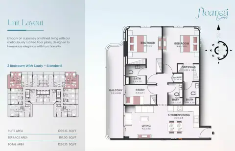 Plattegrond van 2 slaapkamers in Floarea Oasis
