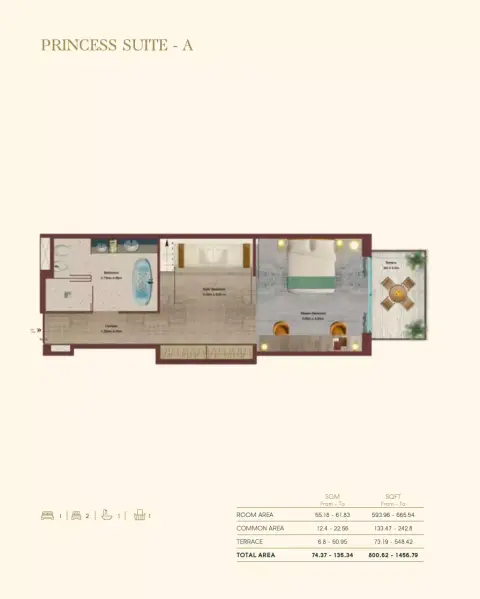 Plattegrond van 1 slaapkamer in Portofino Hotel