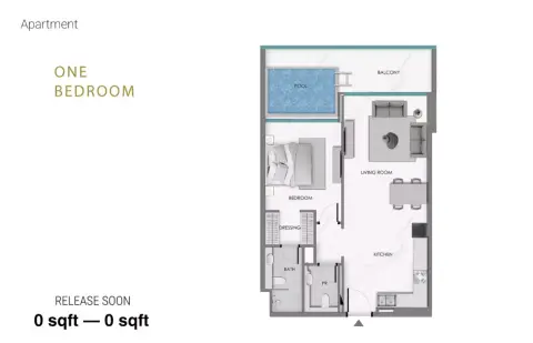 Plattegrond van 1 slaapkamer in Samana Ocean Crest