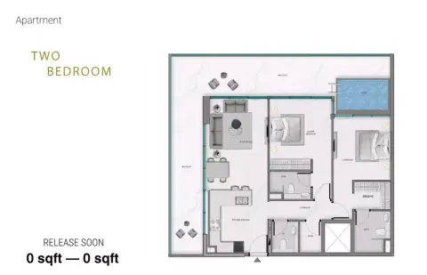 Plattegrond van 2 slaapkamers in Samana Ocean Crest
