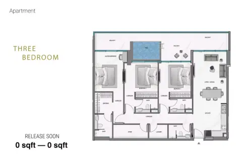 Plattegrond van 3 slaapkamers in Samana Ocean Crest
