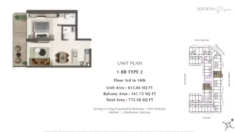 Plattegrond van 1 slaapkamer in Treppan Vision