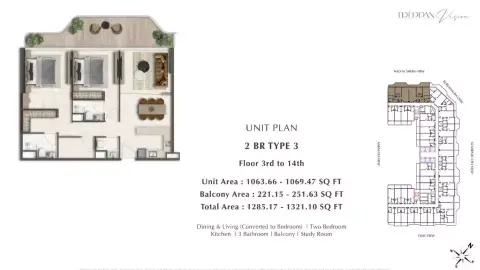 Plattegrond van 2 slaapkamers in Treppan Vision