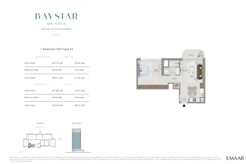 Plattegrond van 1 slaapkamer in Baystar by Vida