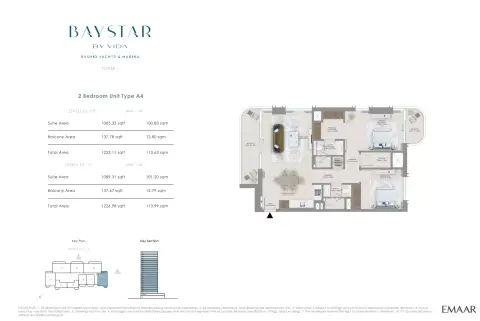 Plattegrond van 2 slaapkamers in Baystar by Vida