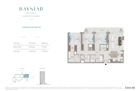 Plattegrond van 3 slaapkamers in Baystar by Vida
