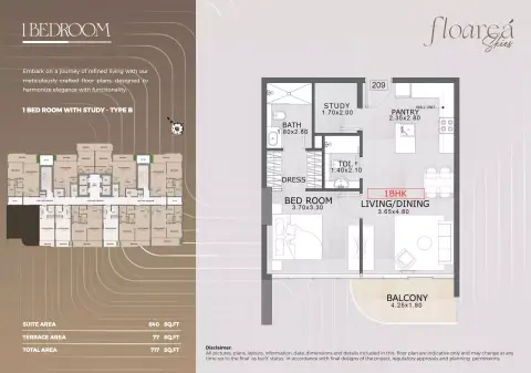 Plattegrond van 1 slaapkamer in Floarea Skies