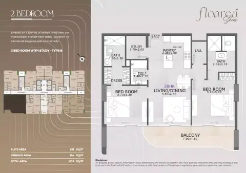 Plattegrond van 2 slaapkamers in Floarea Skies