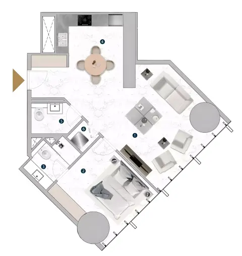 Plattegrond van 1 slaapkamer in Franck Muller Yachting